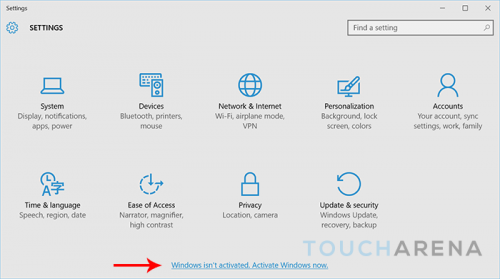 activate windows 10 settings