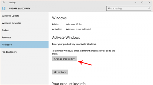 activate windows 10 settings