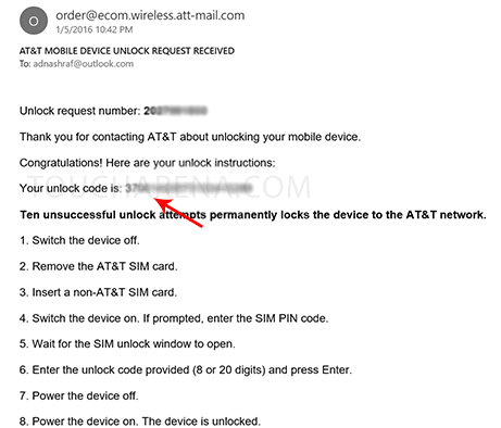 att network unlock code