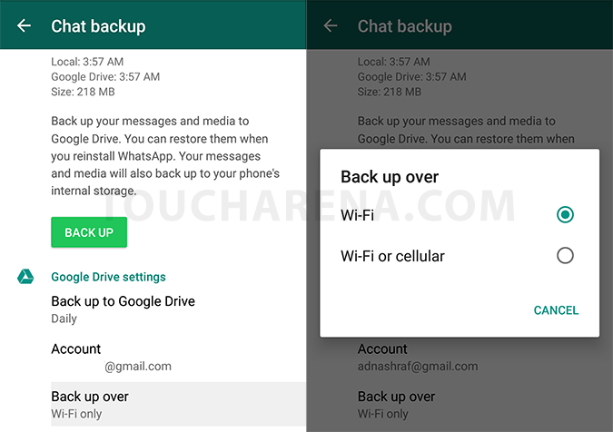 whatsapp backup over wifi